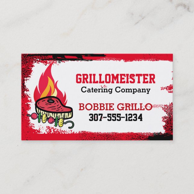 steak kebab flames grilling BBQ chef catering Calling Card (Front)