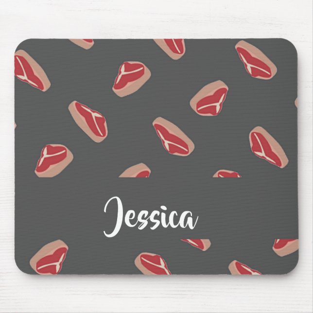 Steak meat pattern on grey mouse mat (Front)