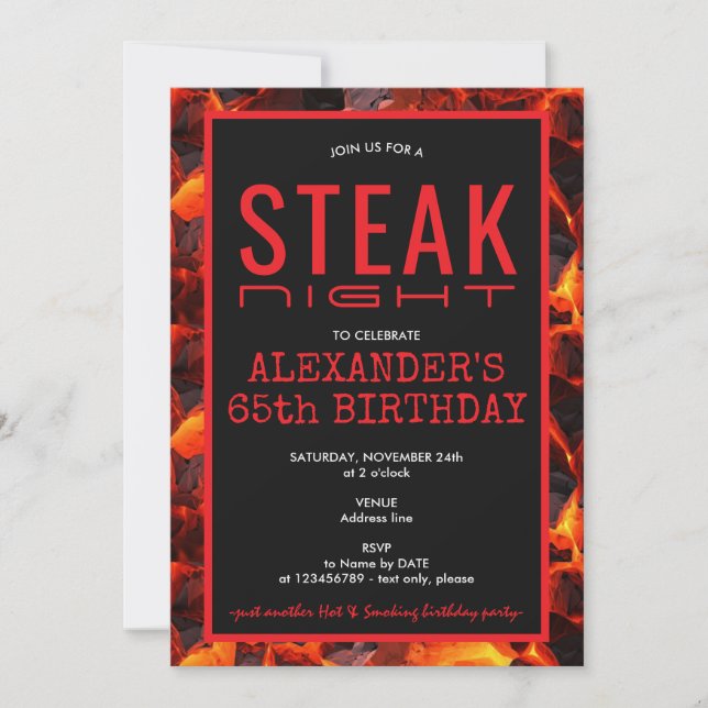Steak Night Neighbourhood BBQ Grill Birthday Party Invitation (Front)