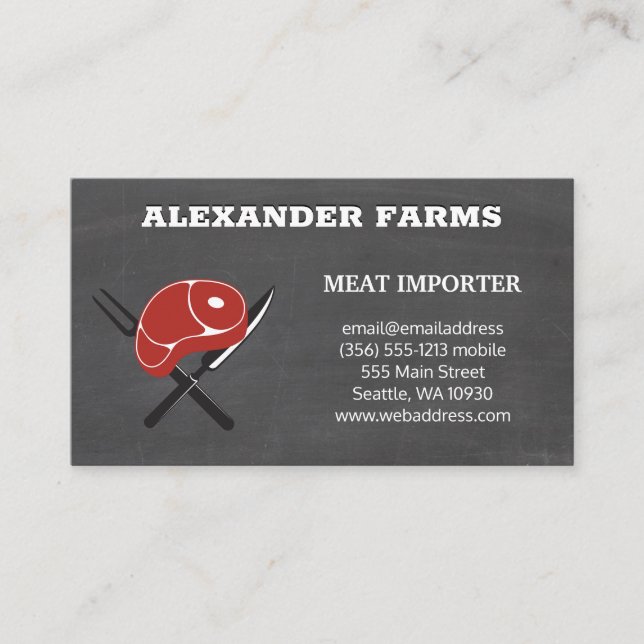 Steak Serving Utensils | Chalkboard Business Card (Front)