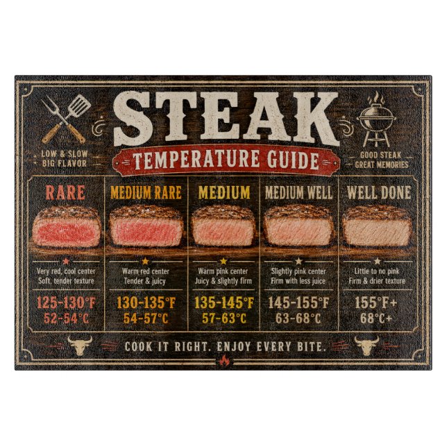 Steak Temperature Guide Cutting Board (Front)