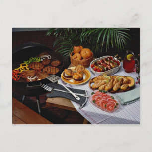 Steaks, burgers, chicken postcard