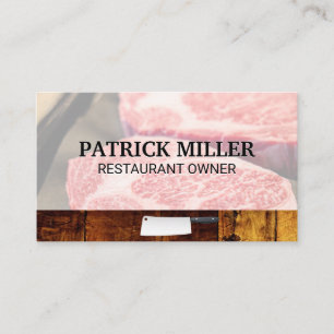Steaks   Butchers Knife and Wood Business Card