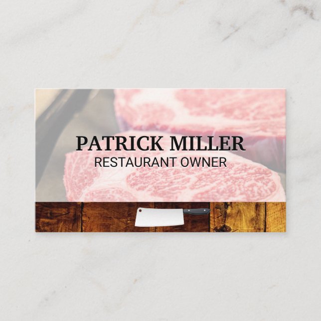 Steaks | Butchers Knife and Wood Business Card (Front)