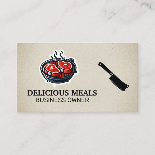 Steaks Cooking on the Grill Business Card (Front)