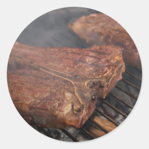 Steaks Grilling Barbecue Grills Meat Classic Round Sticker