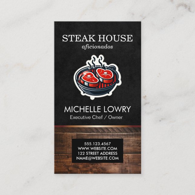 Steaks on Barbecue Pit Business Card (Front)