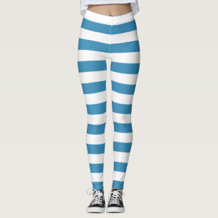 Steal blue and white colour horizontal striped leggings