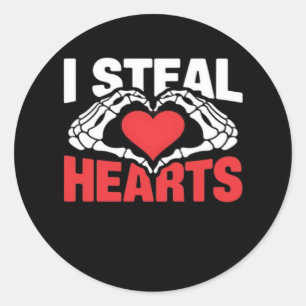 Steal Hearts Funny Valentine Skeleton Hands Style Classic Round Sticker