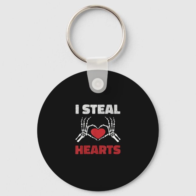 Steal Hearts Valentines Day Funny Skeleton Hand Key Ring (Front)