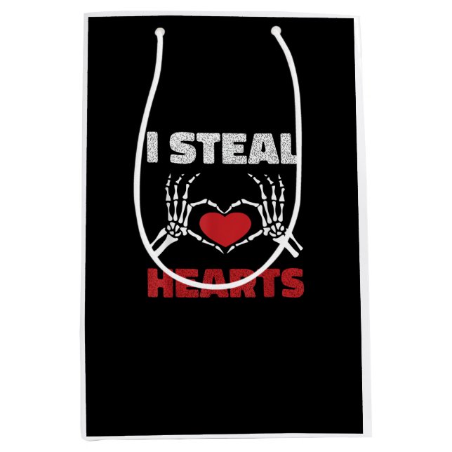 Steal Hearts Valentines Day Funny Skeleton Hand Medium Gift Bag (Front)