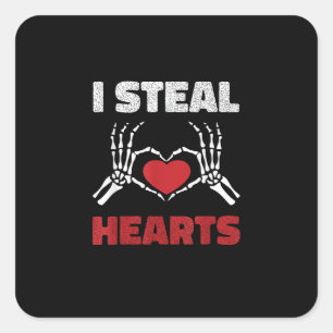 Steal Hearts Valentines Day Funny Skeleton Hand Square Sticker