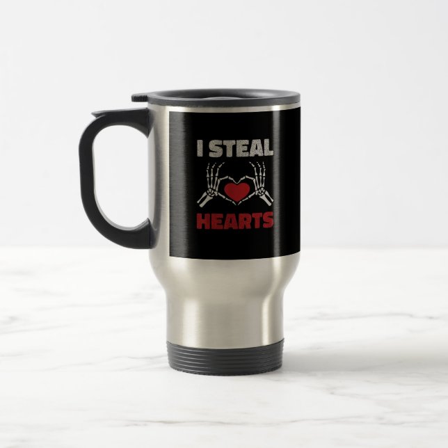 Steal Hearts Valentines Day Funny Skeleton Hand Travel Mug (Left)