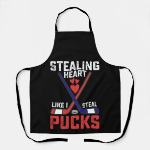 Stealing Heart Like I Steal Pucks Hockey Valentine Apron
