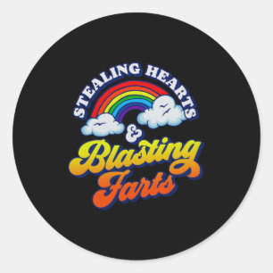 Stealing Hearts & Blasting Farts Funny Rainbow Classic Round Sticker