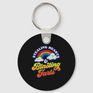 Stealing Hearts & Blasting Farts Funny Rainbow Key Ring