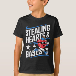 Stealing Hearts And Bases Baseball Valentine’s Day T-Shirt