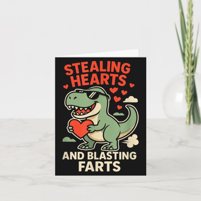 Stealing Hearts And Blasting Farts Trex Childrens  Card (Front)