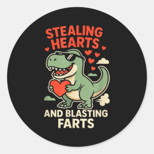 Stealing Hearts And Blasting Farts Trex Childrens Classic Round Sticker
