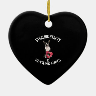 Stealing Hearts Blasting Farts Boston Terrier Ceramic Tree Decoration