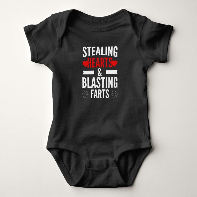 Stealing Hearts & Blasting Farts Design Baby Bodysuit (Front)
