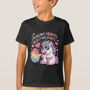 Stealing Hearts Blasting Farts Unicorn Valentine _ T-Shirt