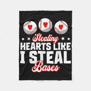 Stealing Hearts Like I Steal Bases Baseball Valent Fleece Blanket