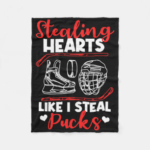 Stealing Hearts Like I Steal Pucks Ice Hockey Vale Fleece Blanket