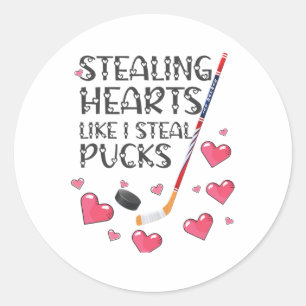 Stealing Hearts Like I Steal Pucks Valentines Day Classic Round Sticker