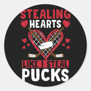 Stealing Hearts Like I Steal Pucks Valentines Day Classic Round Sticker