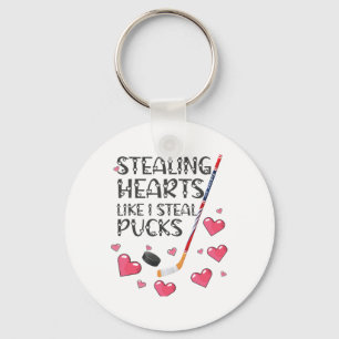 Stealing Hearts Like I Steal Pucks Valentines Day Key Ring