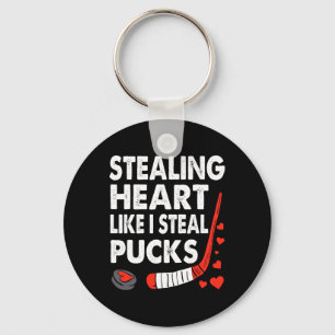 Stealing Hearts Like I Steal Pucks Valentines Day Key Ring