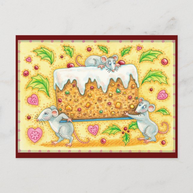 Stealing the Fruitcake Cute Christmas Holiday Postcard (Front)