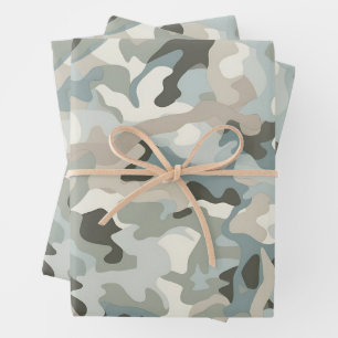 Stealth Blue Camo Wave Wrapping Paper Sheet