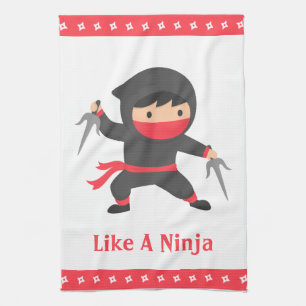 Stealth Ninja with Sai Weapons for Kids Tea Towel