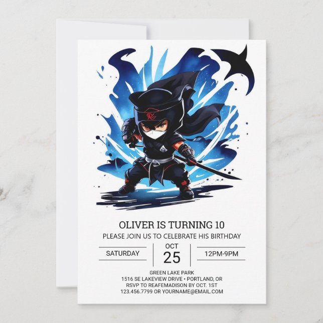 Stealthy Ninja Sword Birthday Invitation (Front)