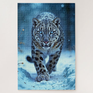 Stealthy winter feline glowing eyes frozen world jigsaw puzzle