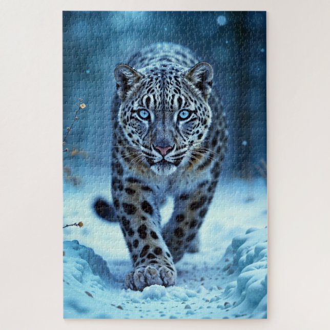 Stealthy winter feline glowing eyes frozen world jigsaw puzzle (Vertical)