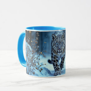 Stealthy winter feline glowing eyes frozen world mug