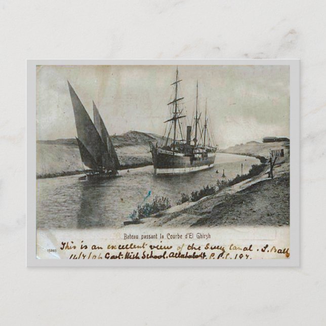 Steam and sail in the Suez Canal Postcard (Front)