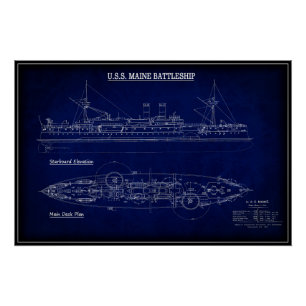 Steam Battleship USS MAINE Blueprint 1894 Poster