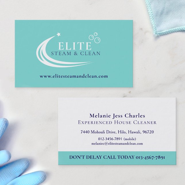 Steam Cleaning Business aqua blue white Business Card (Creator Uploaded)
