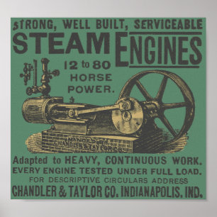 Steam Engine HIt and Miss Engine Farming Antique Poster