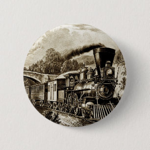 Steam engine locomotive history 6 cm round badge
