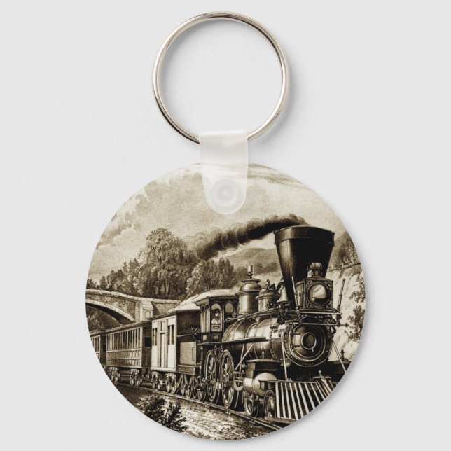 Steam engine locomotive history key ring (Front)