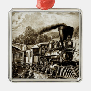 Steam engine locomotive history metal tree decoration