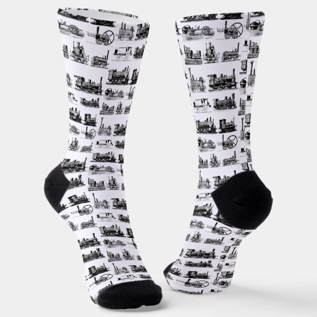 Steam Engine Locomotive "Steampunk" Pattern Socks (Angled)
