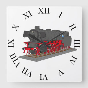 Steam engine square wall clock