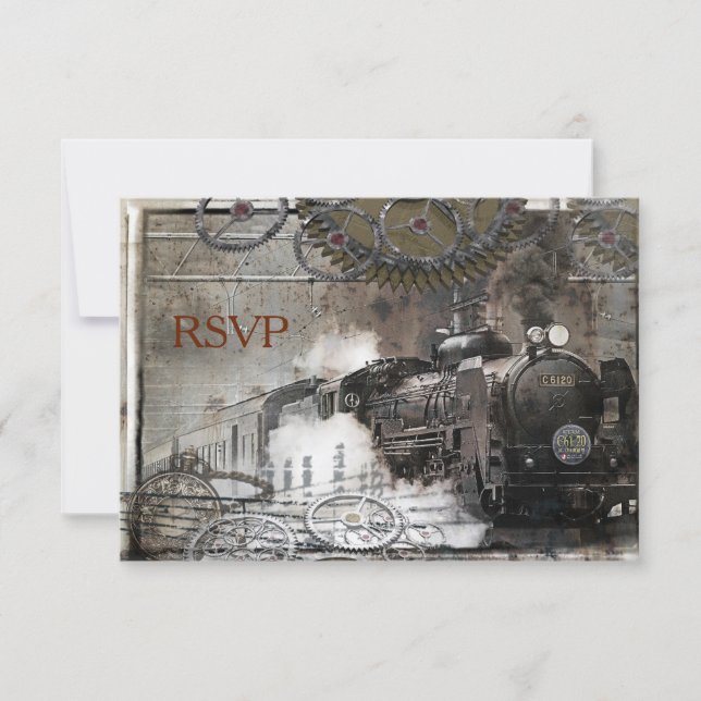 Steam Engine Steampunk RSVP Card (Front)