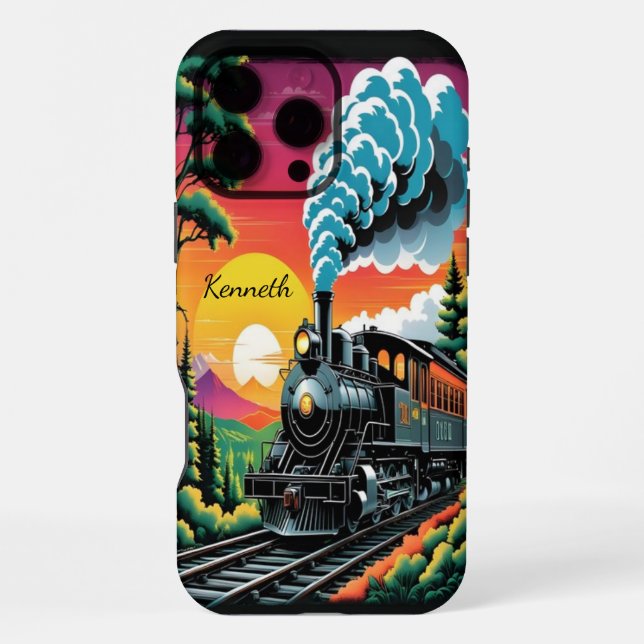 Steam Engine Sunset Journey iPhone Case (Back)